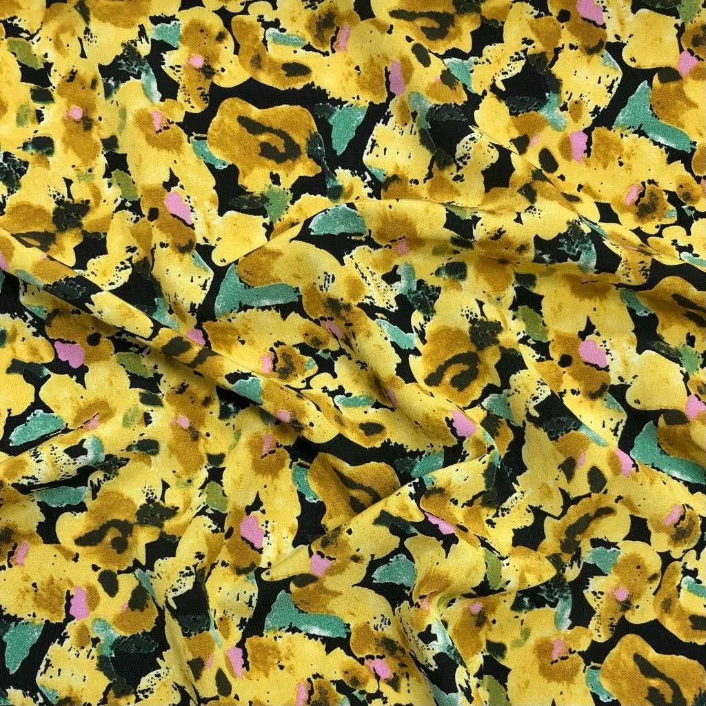 Abstract Floral Print on Black Polyester Crepe Fabric - Premium Dressmaking Material 3 Abstract Floral Print on Black Polyester Crepe Fabric - Premium Dressmaking Material - Image 3