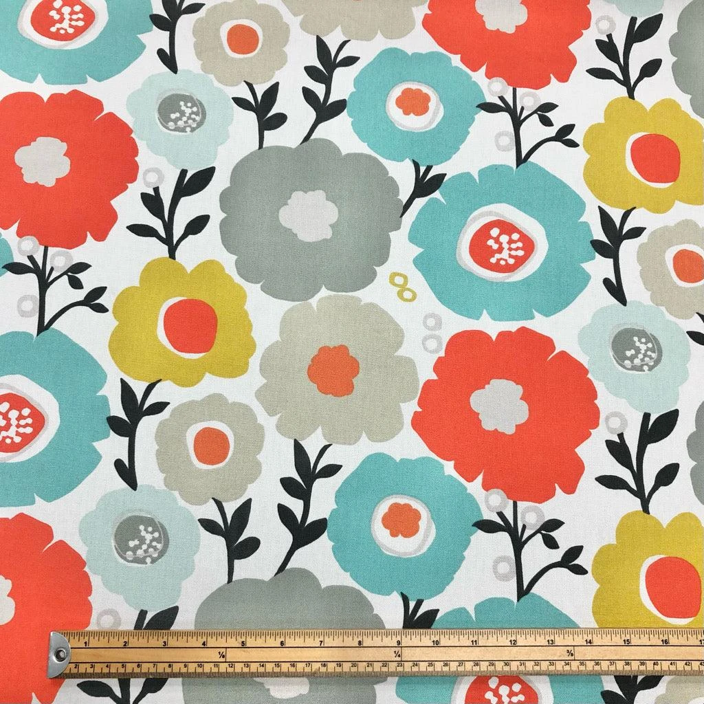 Large Cartoon Floral White Panama Fabric - 100% Cotton Canvas 2 Large Cartoon Floral White Panama Fabric - 100% Cotton Canvas - Image 2