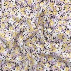 Abstract Floral Yellow & Pink Polyester Crepe Fabric for Dressmaking