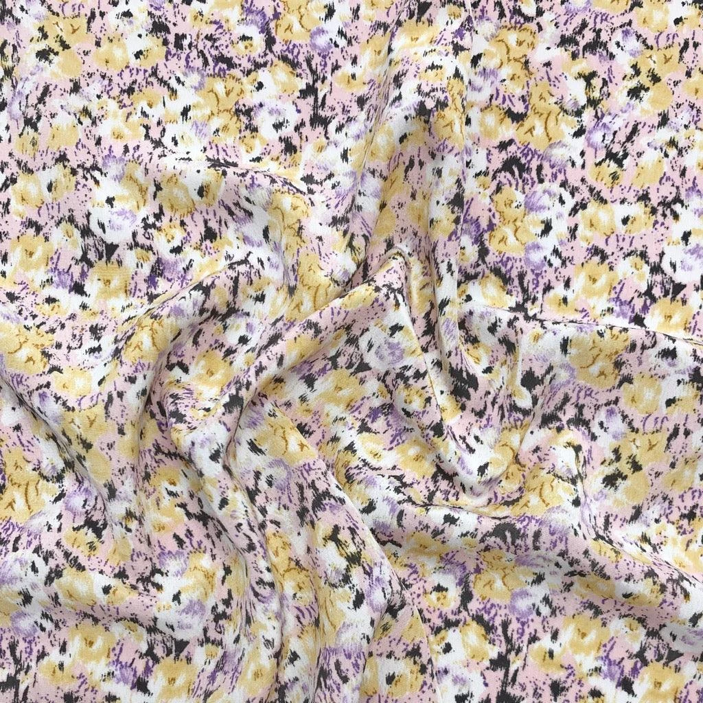 Abstract Floral Yellow & Pink Polyester Crepe Fabric for Dressmaking 1 Abstract Floral Yellow & Pink Polyester Crepe Fabric for Dressmaking