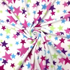 Multicoloured Stars On White Anti Pill Polar Fleece Fabric