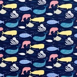 Rose & Hubble Ocean Animal Outline Cotton Poplin Fabric - Navy Blue