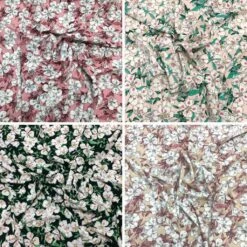 Floral Crepe Fabric - Blushing Cartoon Flowers Polyester Dressmaking Material