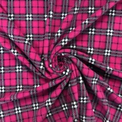 Pink Checkered Anti Pill Polar Fleece Fabric - Premium Soft Tartan Material
