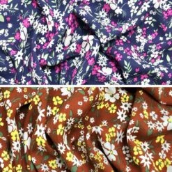 White Floral Garden Viscose Challis Fabric - 100% Rayon Dressmaking Material