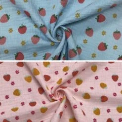 Strawberry Print Double Gauze Cotton Fabric - Breathable Muslin
