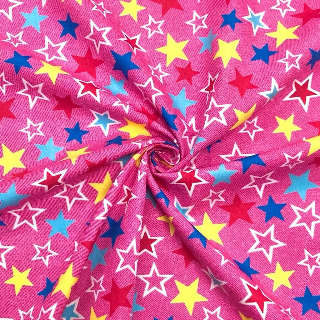 Rose & Hubble Multi-Colored Stars Denim Look Cotton Poplin Fabric 4 Rose & Hubble Multi-Colored Stars Denim Look Cotton Poplin Fabric - Image 4