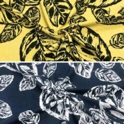 Large Leaves Linen Viscose Fabric for Summer Dressmaking