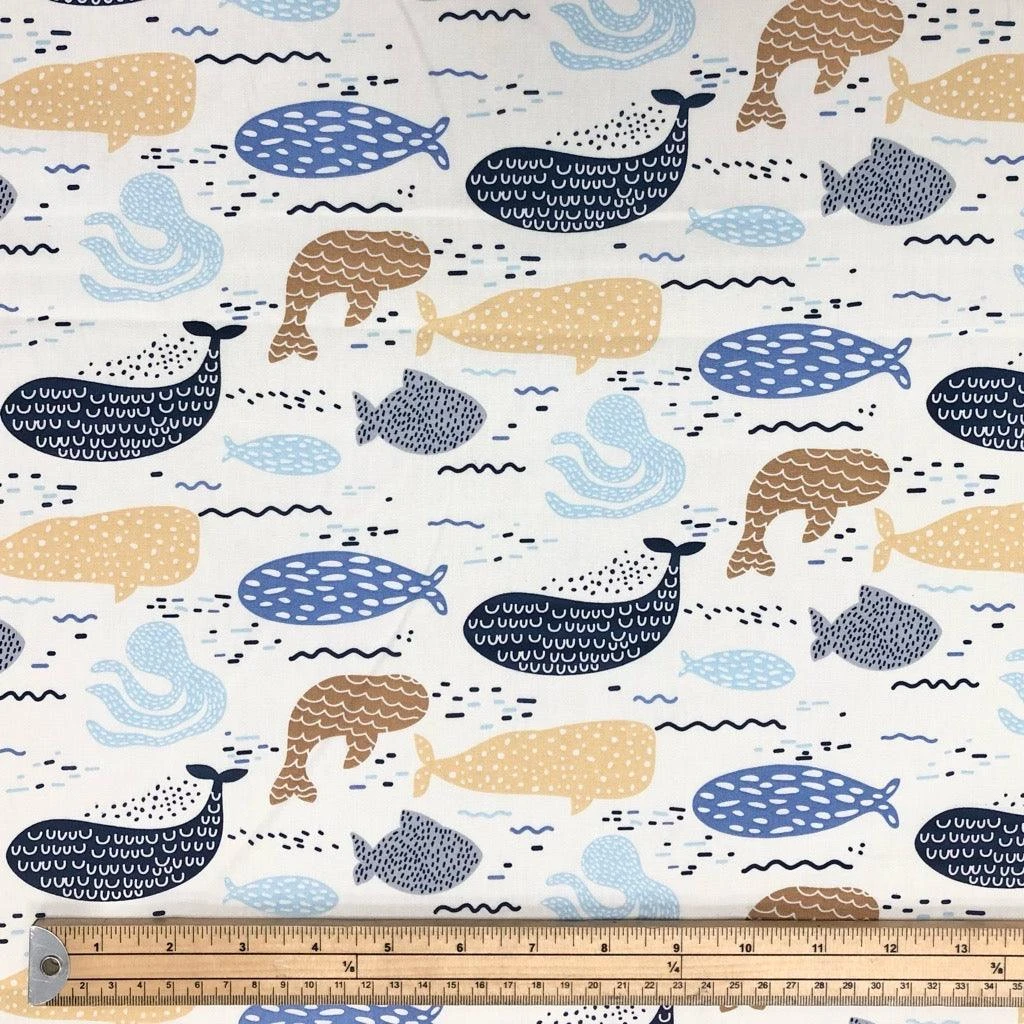 Sea Animals On Cream Rose & Hubble Cotton Poplin Fabric 2 Sea Animals On Cream Rose & Hubble Cotton Poplin Fabric - Image 2
