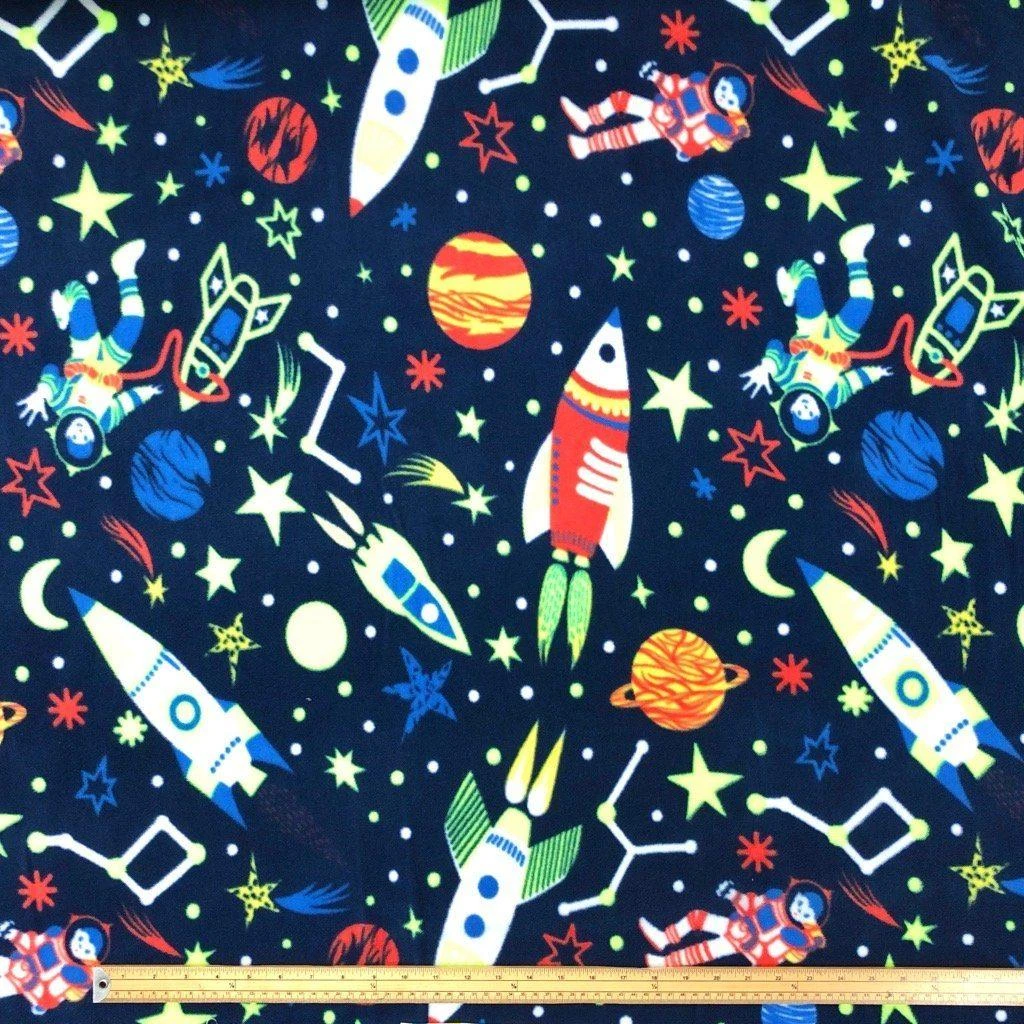 Rockets in Outer Space Anti-Pill Polar Fleece Fabric 2 Rockets in Outer Space Anti-Pill Polar Fleece Fabric - Image 2