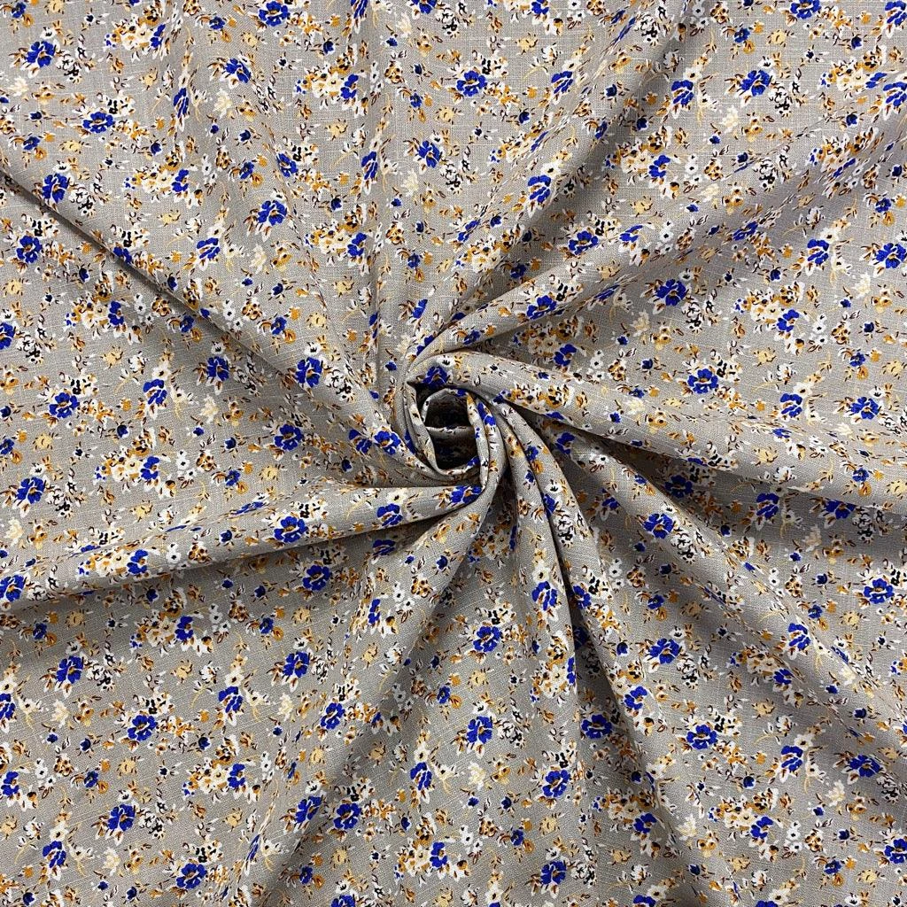 Ditsy Blue Floral Linen Mix Fabric - Premium Rayon Blend for Dressmaking 3 Ditsy Blue Floral Linen Mix Fabric - Premium Rayon Blend for Dressmaking - Image 3