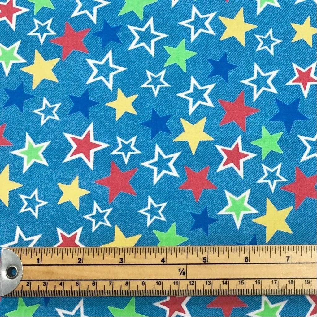 Rose & Hubble Multi-Colored Stars Denim Look Cotton Poplin Fabric 2 Rose & Hubble Multi-Colored Stars Denim Look Cotton Poplin Fabric - Image 2