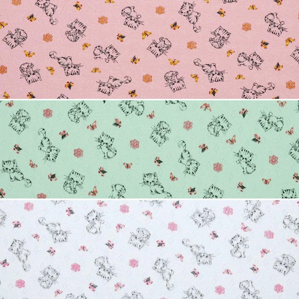 Premium Kittens Print Pointelle Jersey Fabric - 100% Pure Cotton Knit 1 Premium Kittens Print Pointelle Jersey Fabric - 100% Pure Cotton Knit