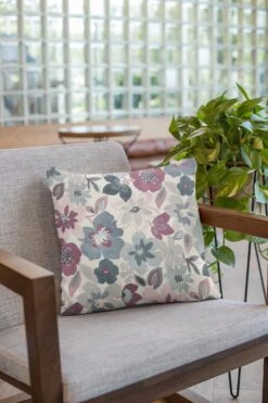 Large Floral Garden On White Panama Fabric 13 Large Floral Garden On White Panama Fabric -Pound Fabrics Sale Store mockup of a pillow on an armchair 23550 16