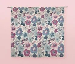 Large Floral Garden On White Panama Fabric 12 Large Floral Garden On White Panama Fabric -Pound Fabrics Sale Store mockup of a set of two blackout curtains at a studio 30102 5