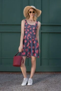 Red Floral Navy Viscose Challis Fabric - Premium Rayon for Dressmaking 5 Red Floral Navy Viscose Challis Fabric - Premium Rayon for Dressmaking -Pound Fabrics Sale Store red floral on navy viscose mockup