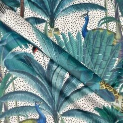 Tropical Jungle Digital Velvet Fabric for Upholstery & Home Decor -Pound Fabrics Sale Store tropical jungle on spotted velvet white